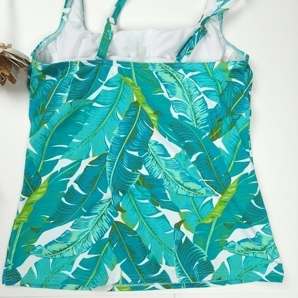 New Lands' End Blue Green Floral Swim Tank Top Size 2 - Picture 4 of 10